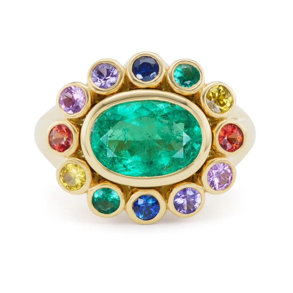 Brent Neal Look-alike Wildflower Emerald and Rainbow Ring- Custom Made